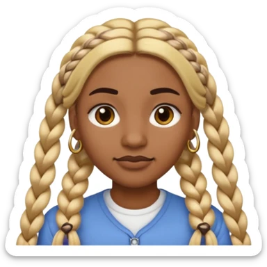 A person emoji with medium-dark skin, long blonde hair styled in two thick braids, dark eyebrows, brown eyes, a small nose, and distinct facial piercings — a ring on the eyebrow and another on the lower lip. sticker