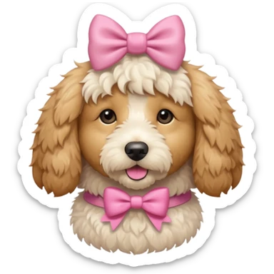 Cute Golden doodle with pink bow sticker