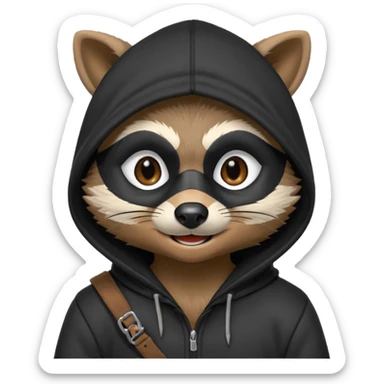 thief raccoon portrait, head and shoulders only, black burglar mask markings, sneaky smile, dark hoodie collar, mischievous eyes, 3D cartoon, mobile game icon style, clean background, no text, no watermark
 sticker