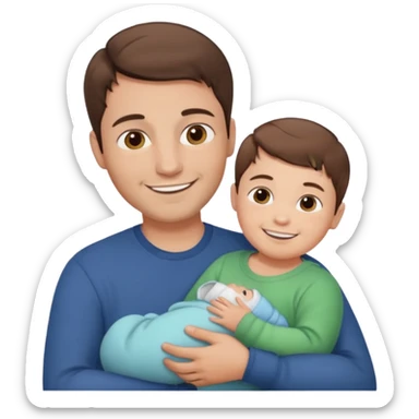 "Man with short brown hair and fair skin, without a mustache, holding a one baby, smiling." sticker
