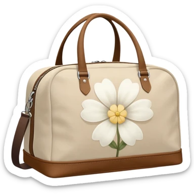 A sports bag with a pale light beige print in a small white flower sticker