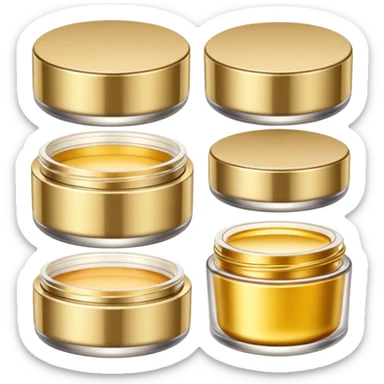 PVarios rodutos de beleza com tampa dos potes dourados e fundo transparente pra usar como figurinha sticker