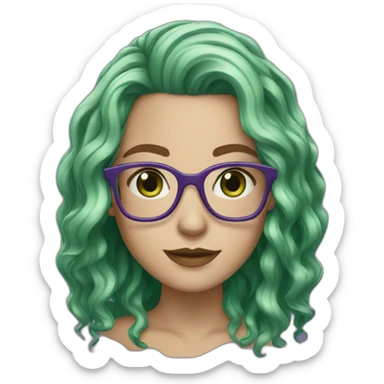 white-girl-purple-wavy-hair-green-eyes-square-glasses sticker