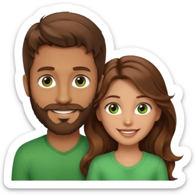 a brown hair and beard man with hazel eyes and a girl with long brown wavy hair with green eyes, togheter sticker