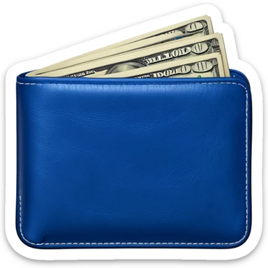  Deep Blue wallet with a single one dollar bill inside, just one dollar sticker