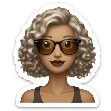 ray ban brown clubmaster, white skinned, big dark brown curls woman sticker