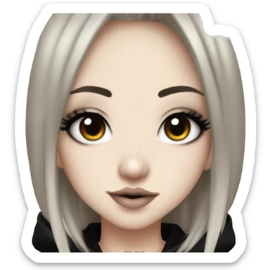 hime gyaru girl, tattoos, pale skin with black hair dark hair, dark makeup, black hoodie sticker