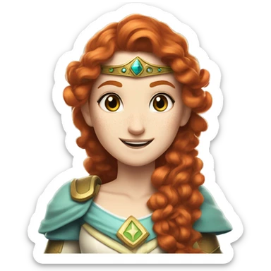 a white girl with long red curly hair and freckles, cosplaying Princess Zelda posing and smiling sticker
