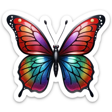 sparkly edgy black and red glittery iridescent rainbow transparent butterfly with detailed intricate patterns sticker