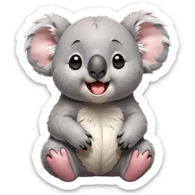 Cinematic Cute Yawning Koala Portrait Emoji, Head tilted slightly with a dramatic, wide-open yawn, showcasing a soft, downy grey fur with drooping ears and round eyes barely open in drowsy contentment, Simplified yet irresistibly adorable features, highly detailed, glowing with a soft, cozy glow, high shine, relaxed yet expressive, stylized with a touch of gentle whimsy, bright and endearing, soft glowing outline, capturing the essence of a sleepy yet affectionate koala, so drowsy it feels like it could stretch out of the screen and curl up for a nap! sticker