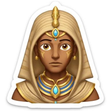 ancient pharaoh sand mage portrait, head and shoulders only, Egyptian-inspired hood collar, gold ornaments, mystical sand swirl, glowing eyes, 3D cartoon, mobile game icon style, clean background, no text, no watermark
 sticker