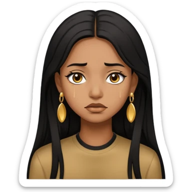 brown girl who has long layered black hair with gold stud earrings  who is sad sticker