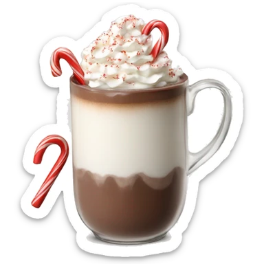 Hot chocolate with whipped cream and candy cane garnish  sticker