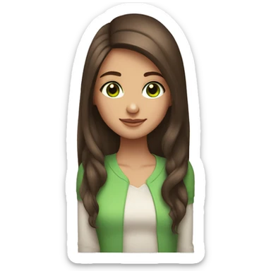 Green eyes and Long hair brunette rosy  girl with brown pincher sticker