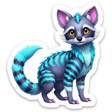Colorful neon tropical exotic cute cool beautiful shiny beautiful fantasy-civet-genet-sergal-vernid-Gryphon-Cacomistle-Trico-oncilla-animal-Fakémon-hybrid-fursona (full body) sticker