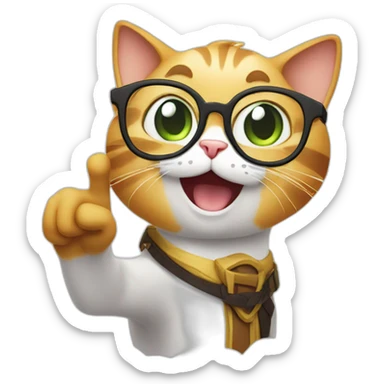 nerd cat pointing his finger towards the sky sticker
