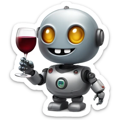 cute chubby happy robot drinking red wine sticker