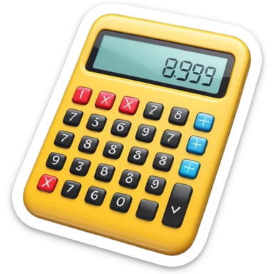 3D iPhone style emoji of a calculator with numbers on display, symbolizing calculation, vibrant colors, isolated on white background, soft shadows, high detail, playful and cute. sticker
