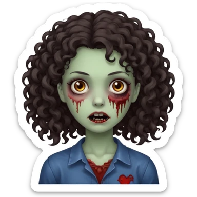 zombie girl with curly very dark brown hair and brown eyes sticker