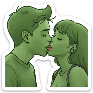 girl kissing boy sticker