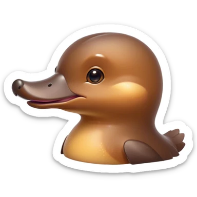 Cinematic Cute Platypus Portrait Emoji, Head tilted playfully and inquisitively, featuring a glossy brown fur with a charming, flat duckbill and round, sparkling eyes brimming with quirky wonder, Simplified yet irresistibly adorable features, highly detailed, glowing with a warm, friendly glow, high shine, affectionate and whimsical, stylized with a touch of aquatic playfulness, bright and endearing, soft glowing outline, capturing the essence of a mischievous yet lovable platypus, so playful it feels like it could waddle out of the screen into your arms! sticker