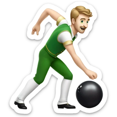 Irish male dancer bowling, in a standing, slightly bent over stance holding a bowling ball sticker