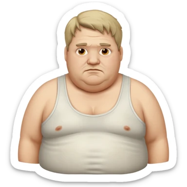 extremely obese middle aged white man in wifebeater with greasy hair and dirty appearance sticker
