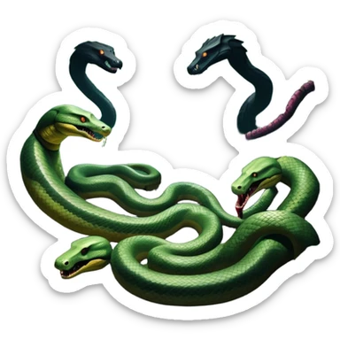 Thriller Movie Icon: A dramatic, close-up collage with sinister villains, a slithering anaconda, and zombie figures emerging from the shadows. Dark and moody atmosphere with eerie lighting, tension-filled elements, among jungle. Transparent background. sticker