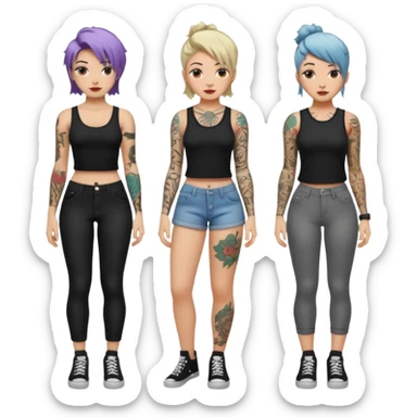 TATTOOED GIRL FULL BODY DIFFERENT HAIRSTYLES COLORS sticker
