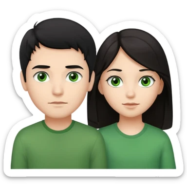  chico pelo negro ojos grises junto a chica pelo castaño largo ojos verdes sticker