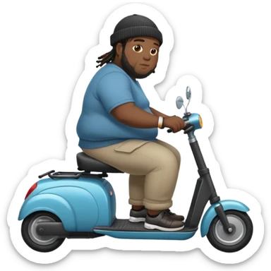 fat black man with short dreads and a beanie on a mobility scooter sticker