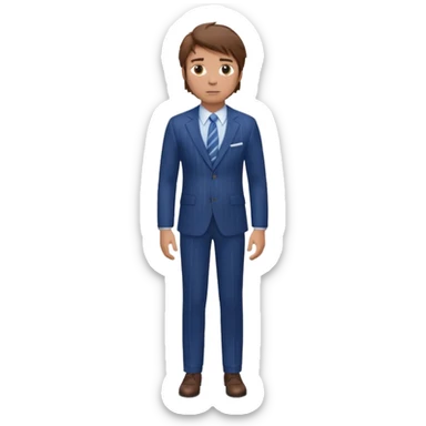 Chico blanco, traje azul raya diplomatica , pelo moreno revuelto,cuerpo entero sticker