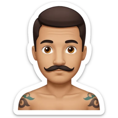 Tan Boy with dark brown mustache with tattoos  sticker