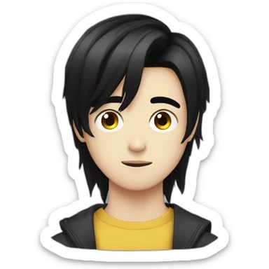 a brazilian-korean emo young man with black hair, kinda of weird sticker