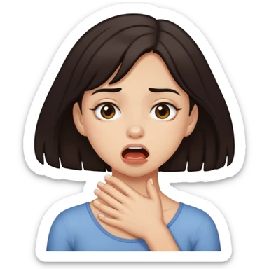 tan girl with dark hair choking herself  sticker