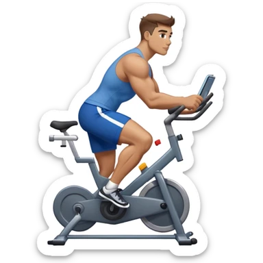 buff guy blue shorts grey stationary bike sticker