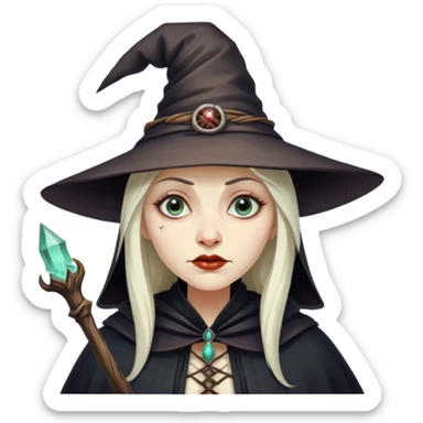 Baba Yaga sorceress woman, classic witch hat, mysterious expression sticker