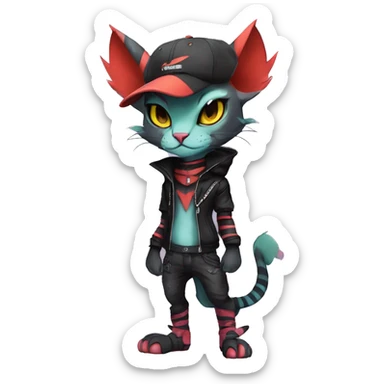 Cool Anthro Noivern-Litten-Sphynx-Pokémon with edgy stripes collar punk techwear Cap hat Full Body sticker