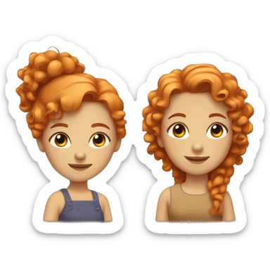 Two sisters, one with straight orange hair and the other with curly brown hair, both with light brown eyes. sticker