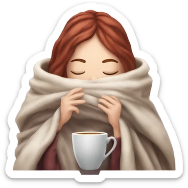 pale burgundy haired girl inside a blanket sipping coffee eyes closed sticker
