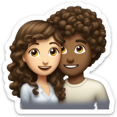 brunette girl kissing curly hair brune guy on the cheek sticker