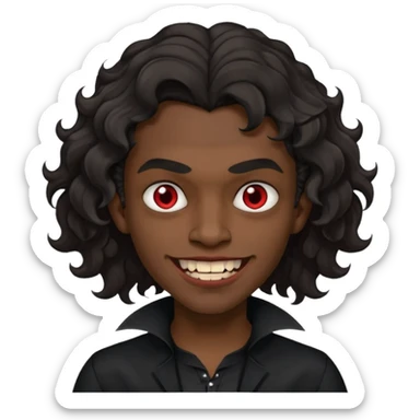 black skinned person with a black shirt on make the haircut have waves with vampire teeth sticker