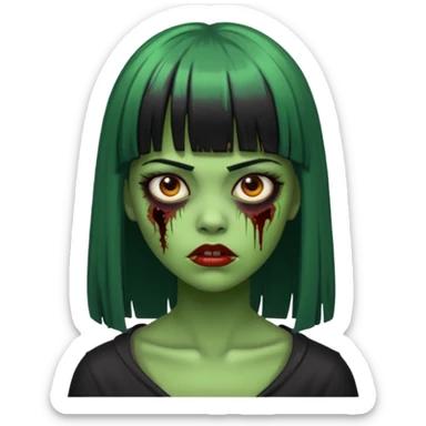 zombie verde feminina com cabelo preto liso com franjinha sticker