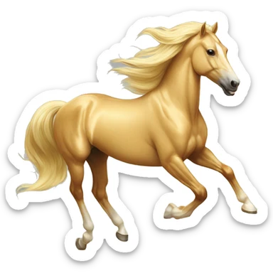 Yellow palomino horse with long flowing mane galloping with prosthetic leg, slender horse, solid yellow horse, running, yellow horse galloping with prosthetic leg, pretty horse sticker