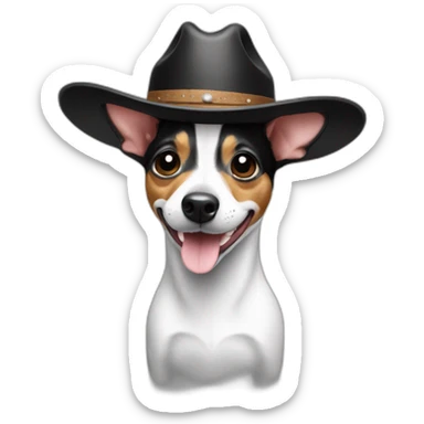 rat terrier wearing a cowboy hat smiling (black and white) sticker