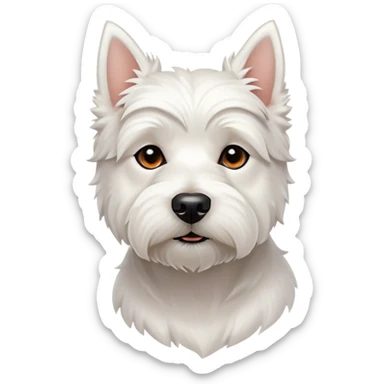 Cinematic Noble West Highland White Terrier Portrait Emoji, Poised and regal, with a compact, sturdy build and a pristine, well-groomed pure white coat, deep-set soulful dark eyes, Simplified yet sharp and sophisticated features, highly detailed, glowing with a soft, dignified glow, high shine, intelligent and loyal, stylized with an air of confidence, focused and attentive, soft glowing outline, capturing the essence of a watchful and determined companion, so majestic it feels as though it could trot out of the screen with effortless authority! sticker