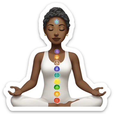 White woman with 7 chakra symbols meditation  sticker