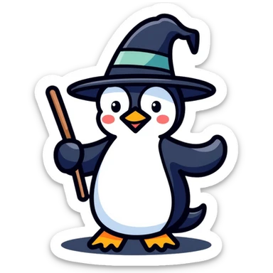penguin wizard with magic wand and wizard hat sticker