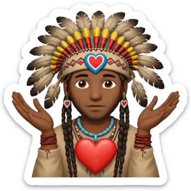 Black American man dark brown with dreads with a American Indian headdress with making a heart with both his hands sticker