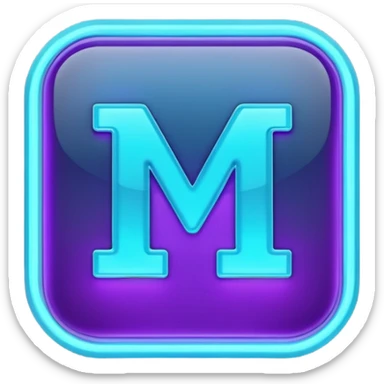 futuristic minimalistic emoji icon, letters "N" formed by three glowing digital lines representing Storm, Atom and NoizeGames, neon purple (#8B5CF6) and cyan (#00E0FF) on dark background, modern tech style, 1:1 aspect ratio sticker